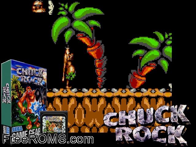 Chuck Rock Game Gear game showing 3D box cover and gameplay screenshot